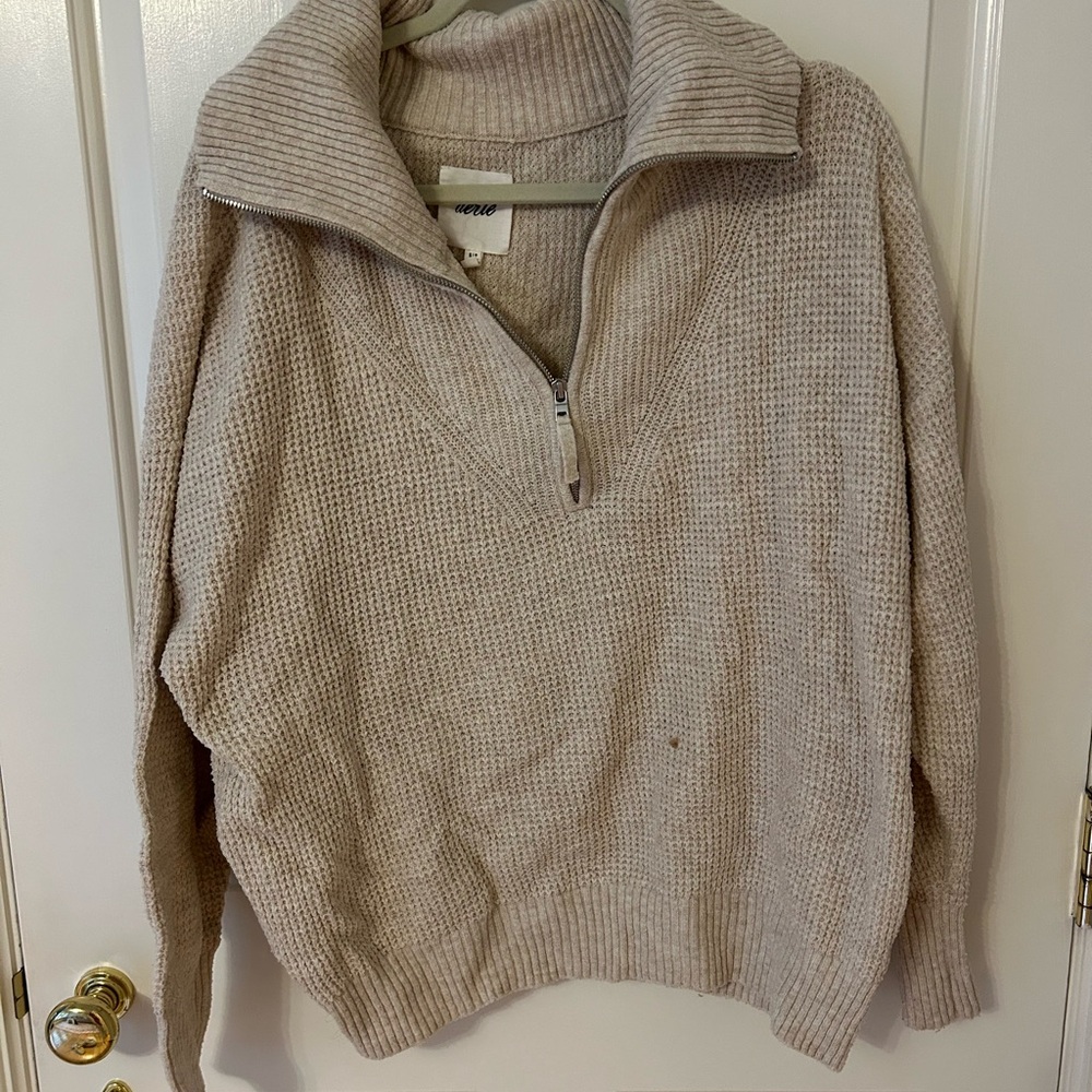Aerie Cream Waffle Zip Up and Pants Set